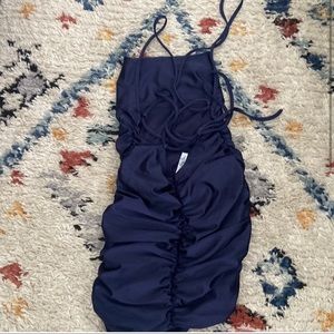 dark blue open back bodycon dress